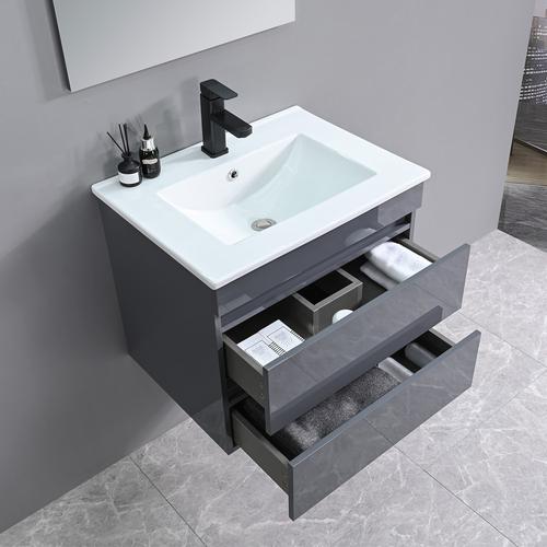 Cube 60 alsó fürdőszobabútor kerámia mosdóval 2 fiókos antracit szürke - Image 9